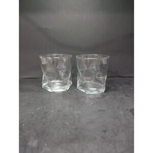Cera Glassware Geometric Double Old Fashioned Glasses, Set Of 2, Vintage Barware